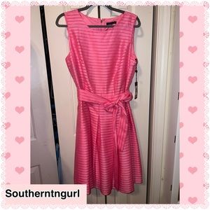NWT TOMMY HILFIGER Pink Sleeveless Belted MIDI Fit & Flare Dress